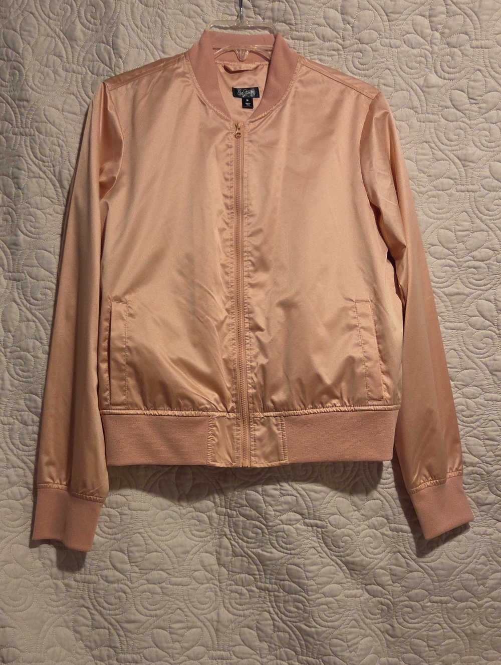 City Streets Peach Satin Like Bomber Jacket